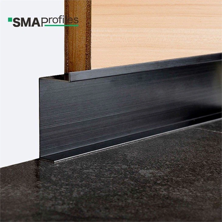 stainless steel tiled skirting in kitchen